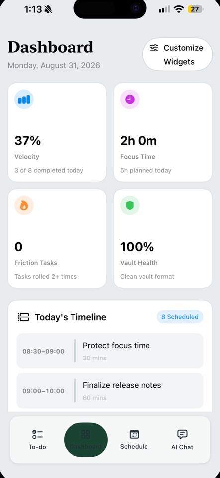 Next Daily Timeline and Metric Dashboard