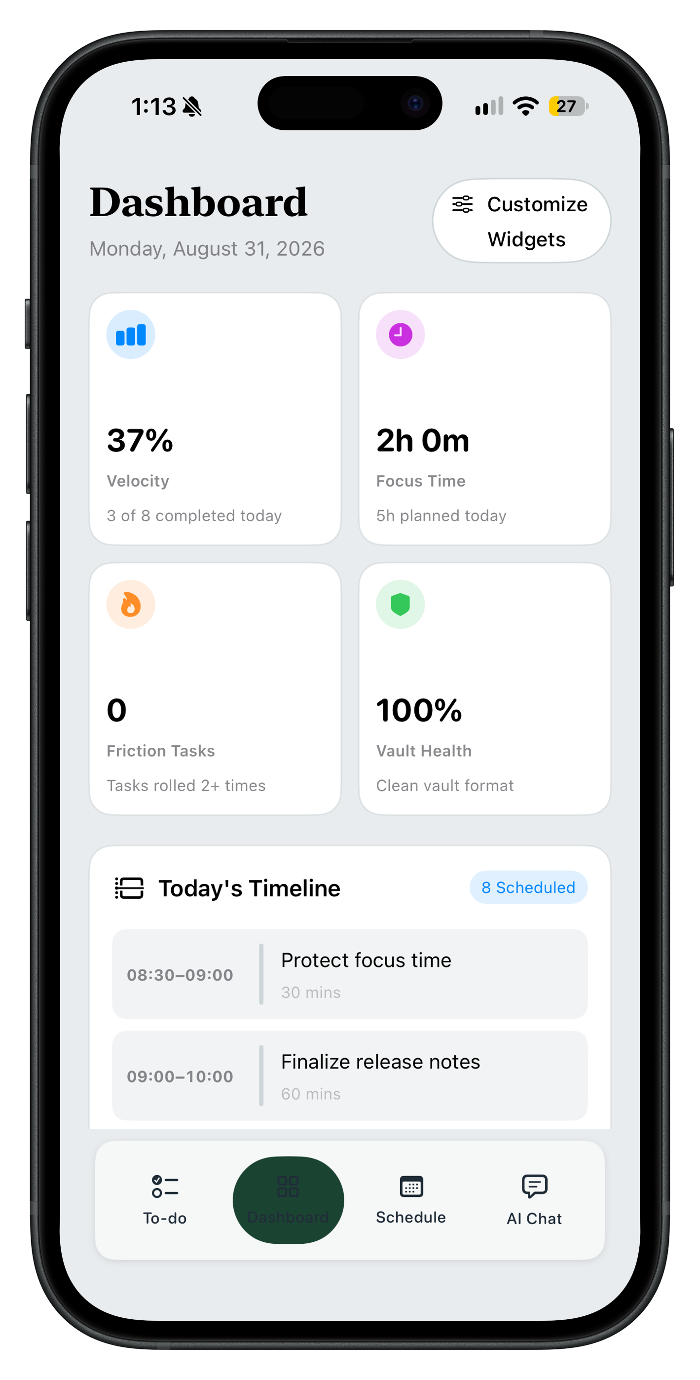 Next Dashboard in its black iPhone frame.